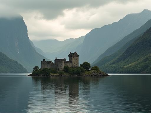 A serene view of Eilean Donan Castle in the Scottish Highlands